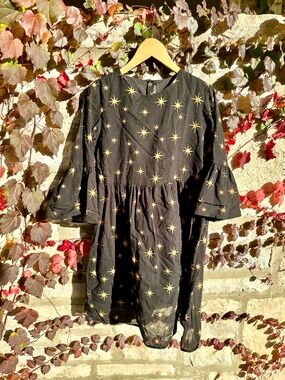 Mini Rodini Black Star Dress 140/146 9-11 years EUC